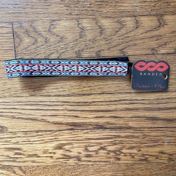 BANDED | 1" Headband Pink & Red Geometric print - Picture 1 of 3